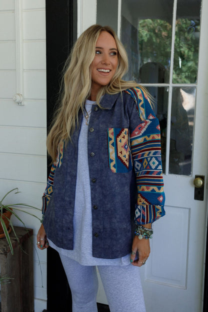 Scout Printed Sleeve Jacket - Denim