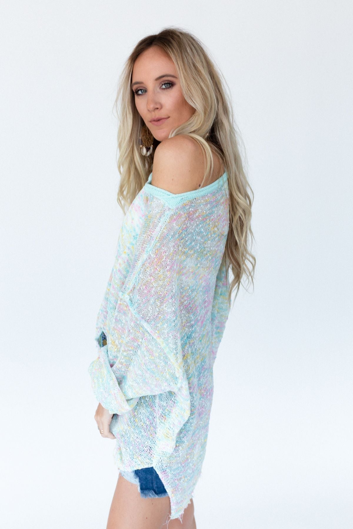 Speckled Beauty Pullover Sweater - Mint
