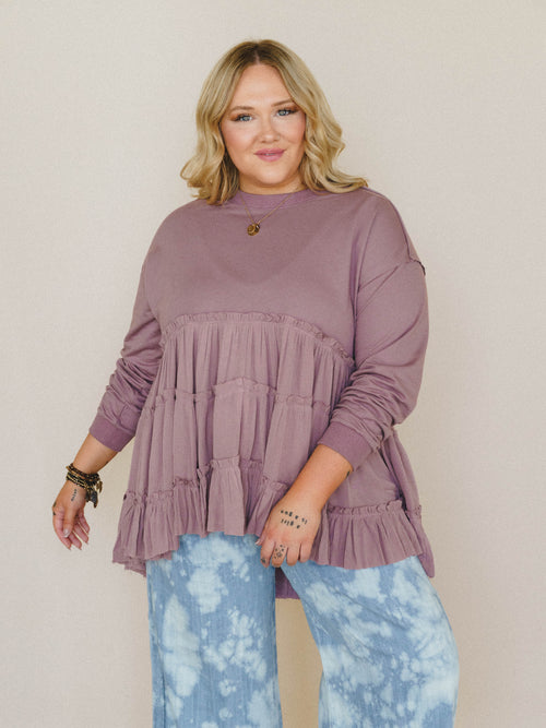 On Your Side Tiered Ruffle Hem Top - Mauve
