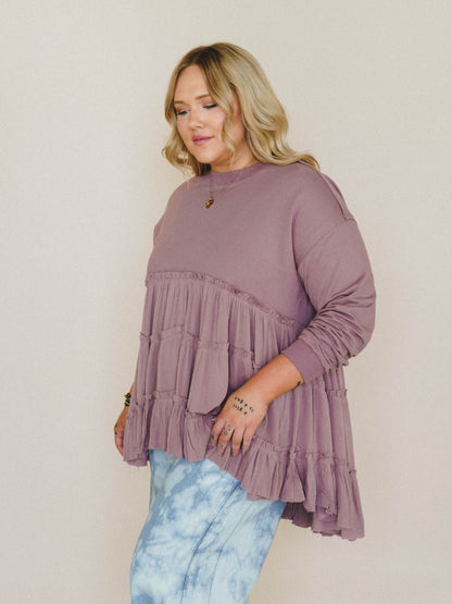 On Your Side Tiered Ruffle Hem Top - Mauve