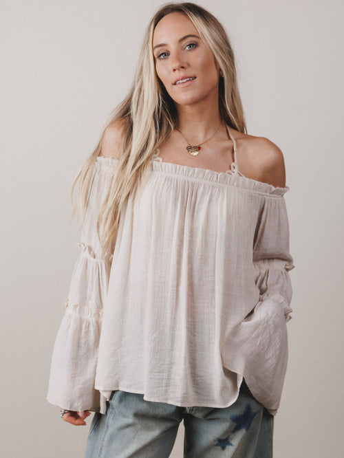 Petal Dancer Bell Sleeve Top - Beige