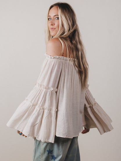 Petal Dancer Bell Sleeve Top - Beige