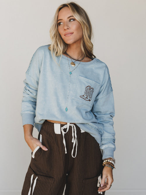 Boots Pocket Sweatshirt - Denim