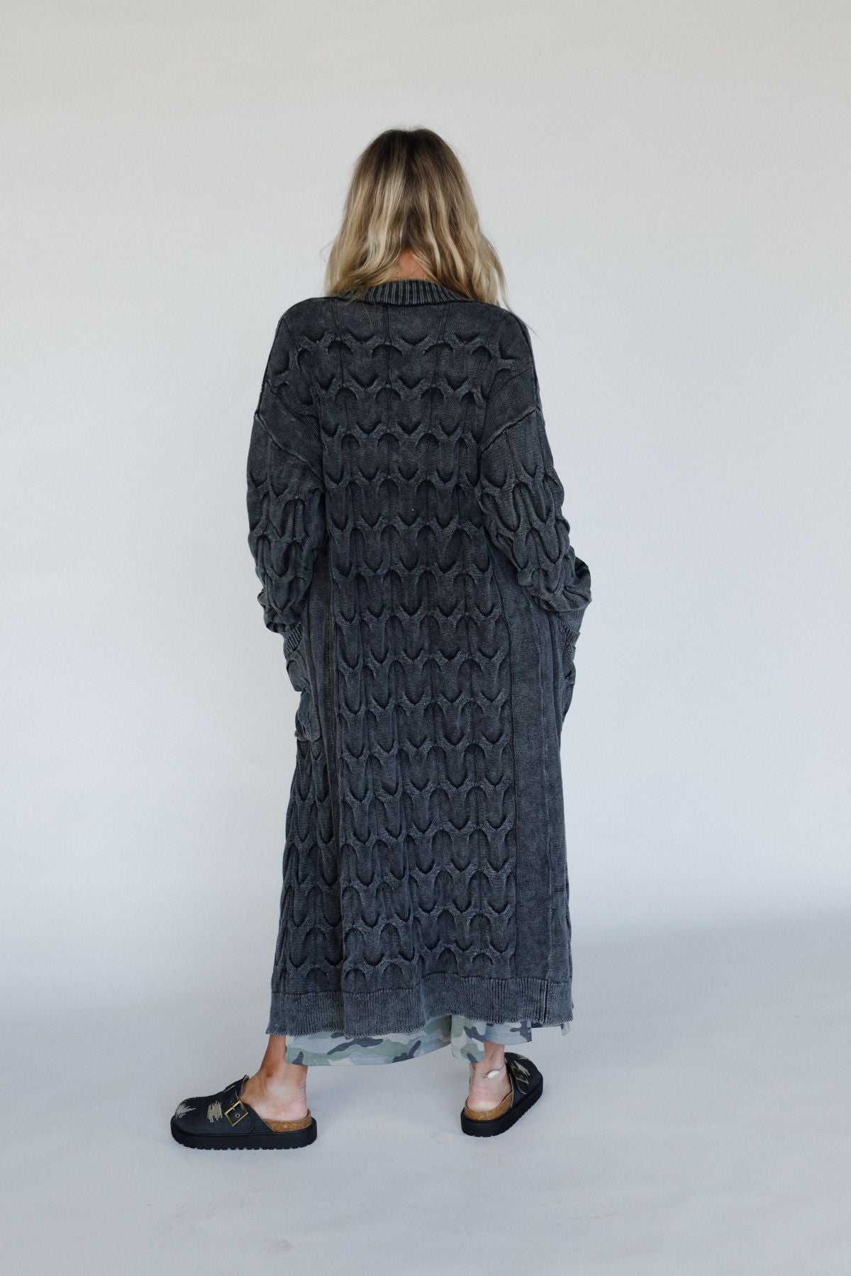 Chill Nights Cable Knit Cardigan - Charcoal