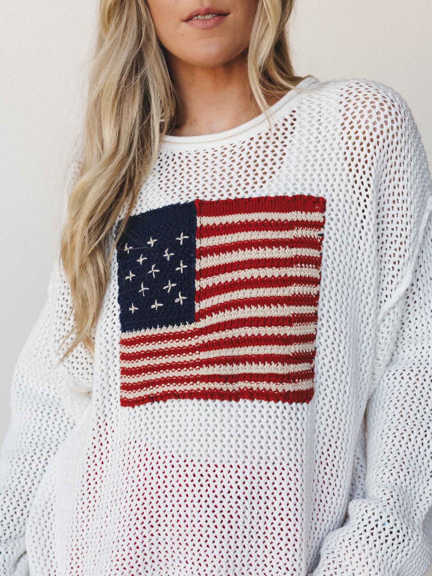 Americana Open Knit Sweater - Ivory