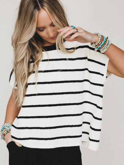 Driftwood Stripe Sweater Top - Black