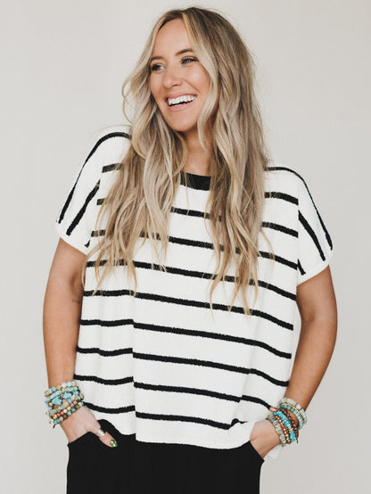 Driftwood Stripe Sweater Top - Black