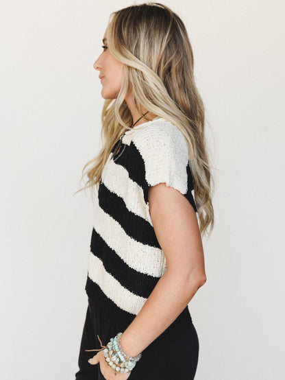 Sailor Striped Sweater Top - Black