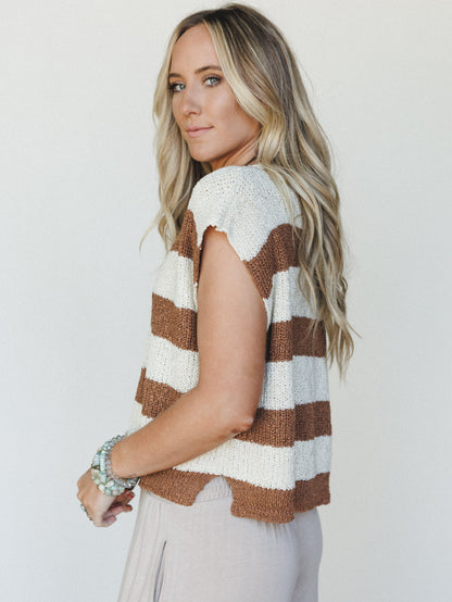 Sailor Striped Sweater Top - Deep Camel