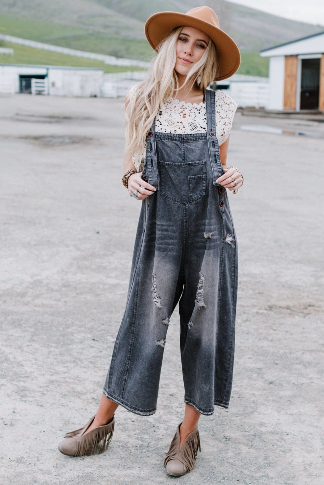 High Hopes Slouchy Denim Overalls - Black