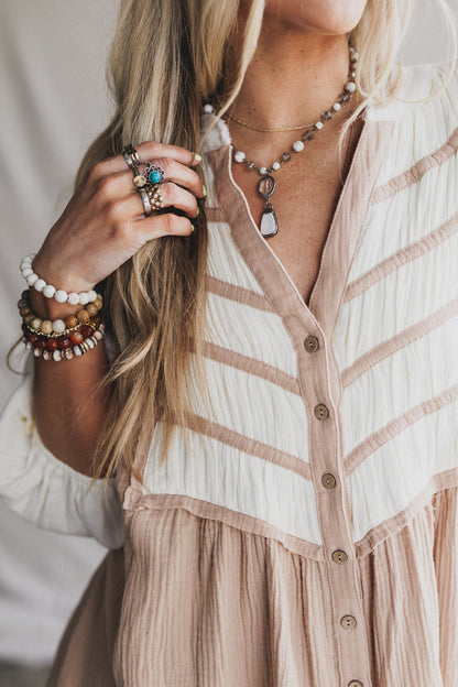 Divided Lines Button Down Tunic - Taupe