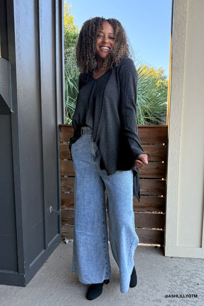 Golden Hour Long Bell Sleeve Top - Charcoal