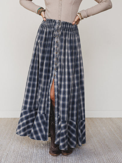 Bonfire Bloom Plaid Skirt - Blue