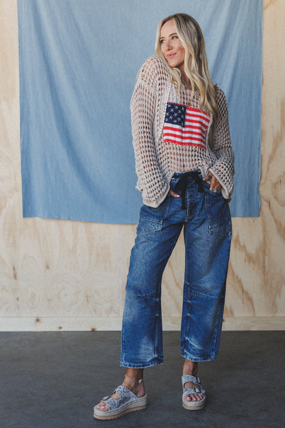 Elevated Eyelet Barrel Jeans - Medium Wash