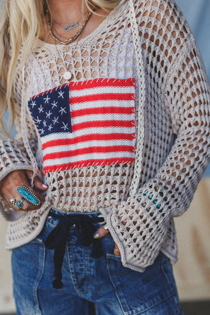 Americana Flag Hoodie - Beige