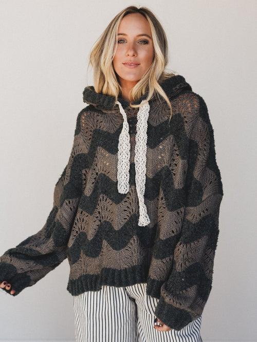 Wavy Knit Hoodie - Charcoal