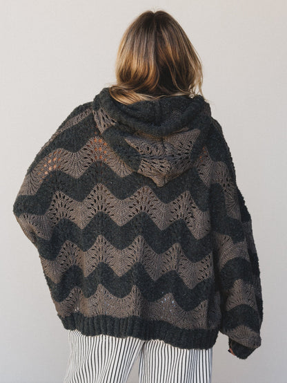 Wavy Knit Hoodie - Charcoal