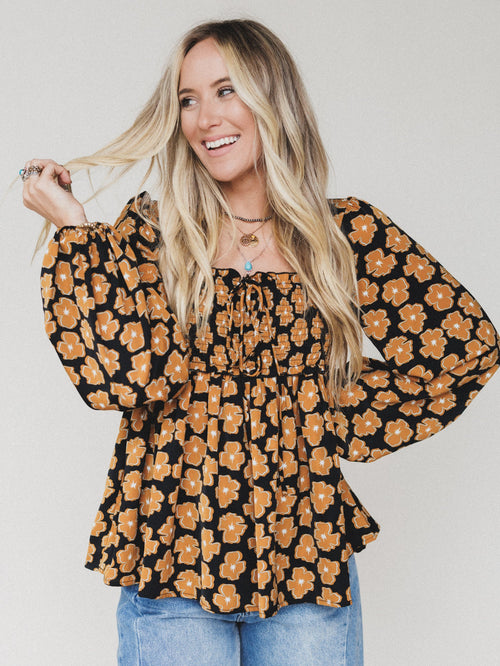 Flower Mesa Top - Black