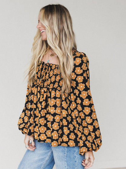 Flower Mesa Top - Black