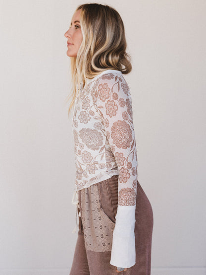Floral Affection Mesh Long Sleeve Top - Cream