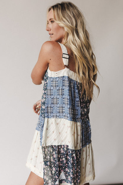 Golden Fields Patchwork Dress - Blue
