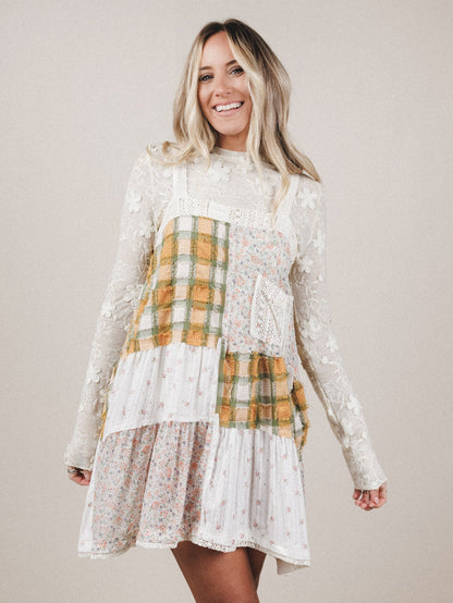 Golden Fields Patchwork Dress - Sage