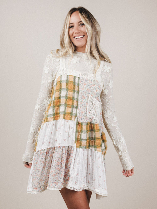 Golden Fields Patchwork Dress - Sage