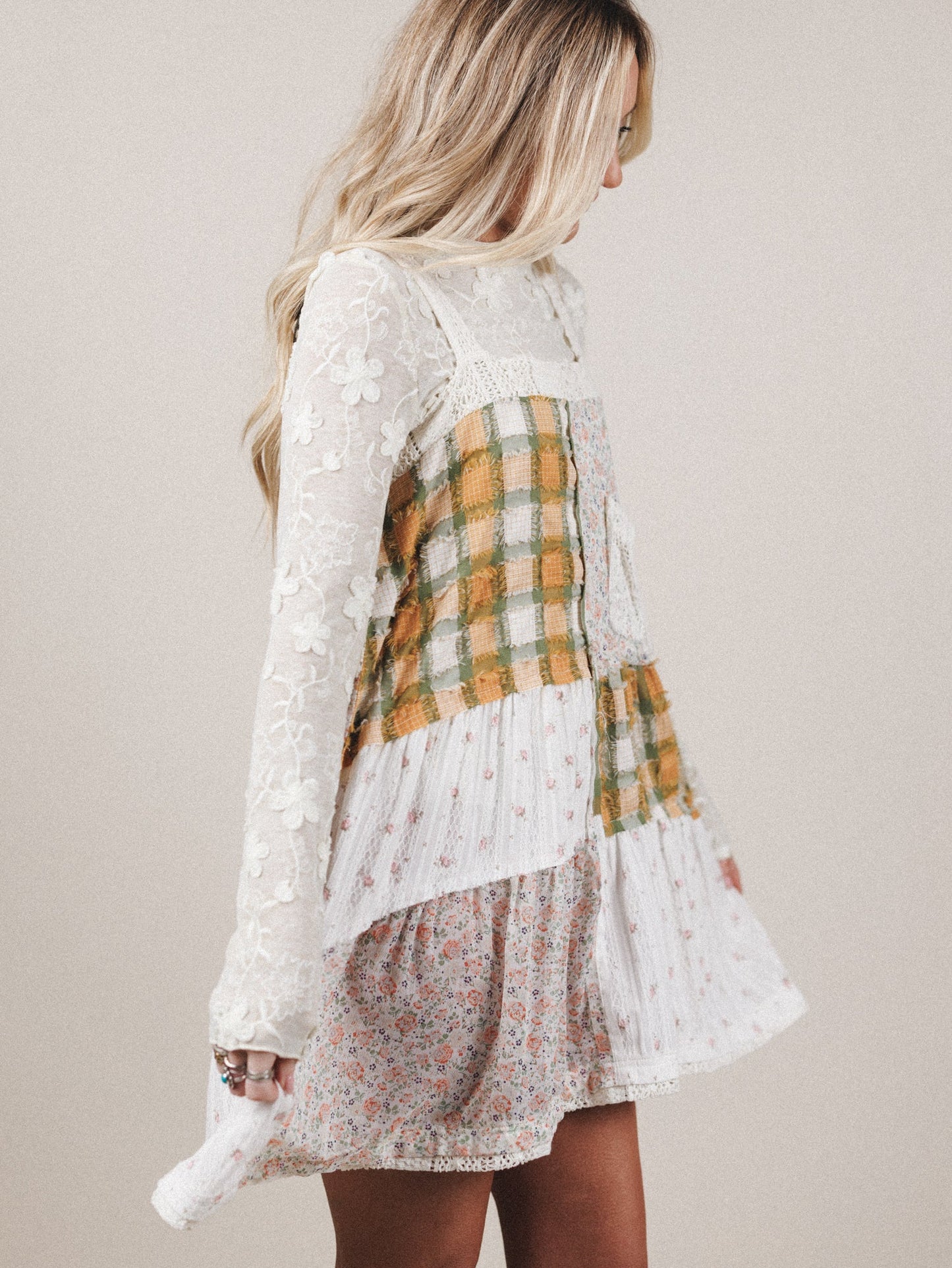 Golden Fields Patchwork Dress - Sage