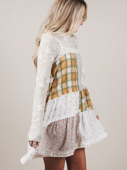 Golden Fields Patchwork Dress - Sage
