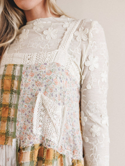 Golden Fields Patchwork Dress - Sage