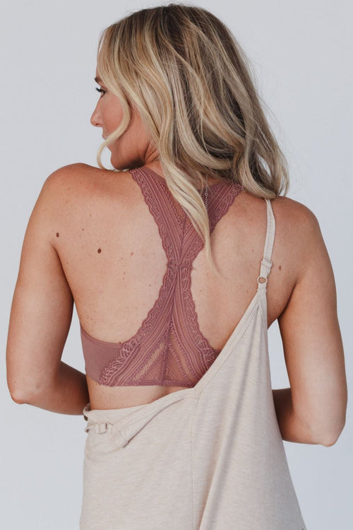 Evermore Seamless Lace Racerback Bralette - Mauve
