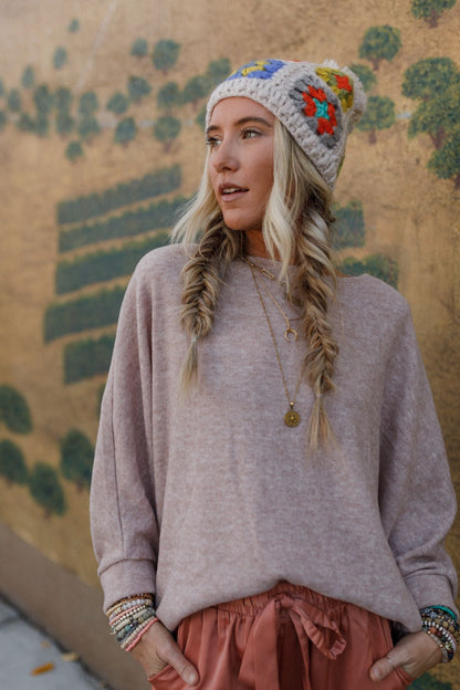 The Nest Fly With Me Batwing Sleeve Knit Sweater - Sand