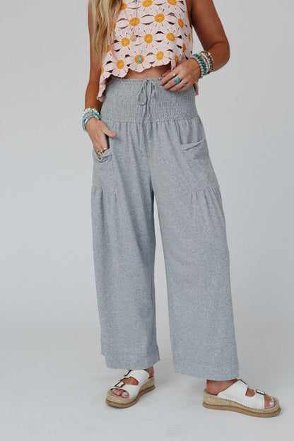 Solana Solid Wide Leg Pants - Gray