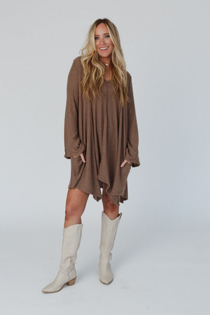 The Nest Golden Hour Long Bell Sleeve Tunic Dress - Mocha