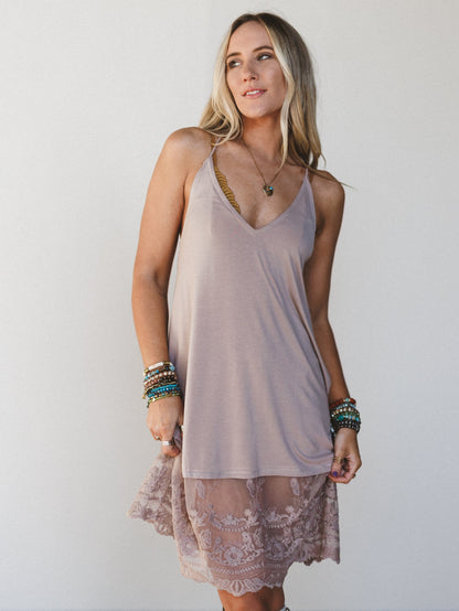 Prima Lace Hem Slip - Mocha