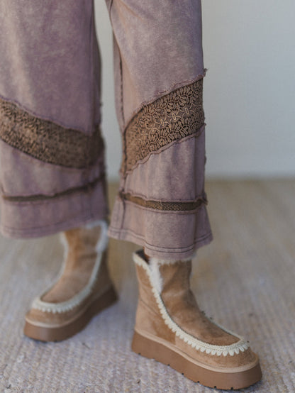 Country Sunshine Crochet Wide Leg Pant - Mocha