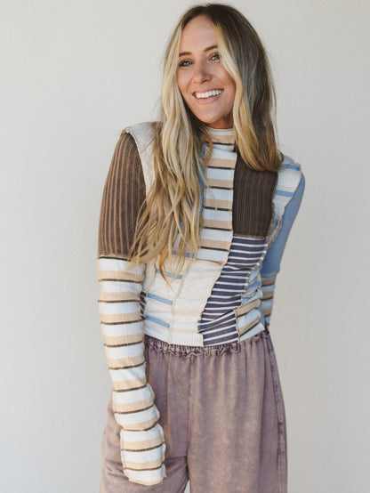Eclectic Stripes Top - Taupe