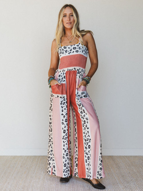 Serendipity Animal Print Jumpsuit - Coral