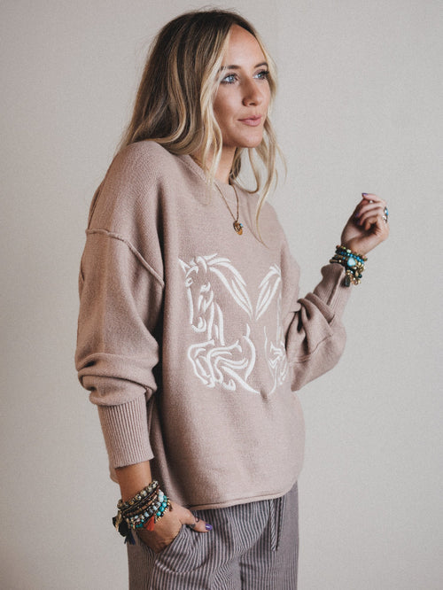 Wild Child Horses Sweater - Sand