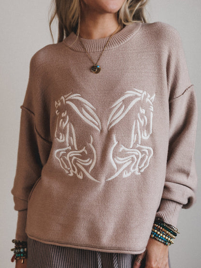 Wild Child Horses Sweater - Sand