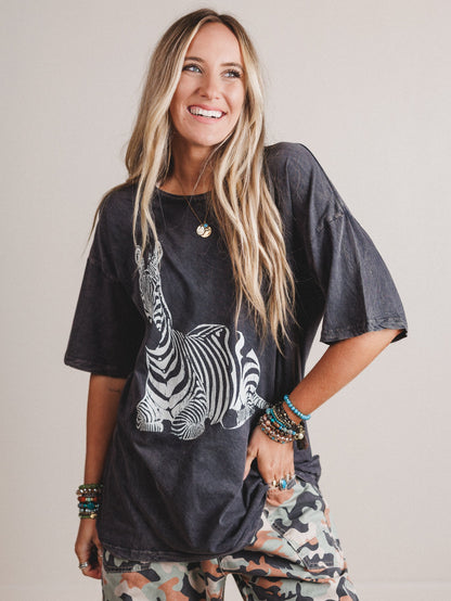 Zebra Mate Oversized Tee  - Charcoal
