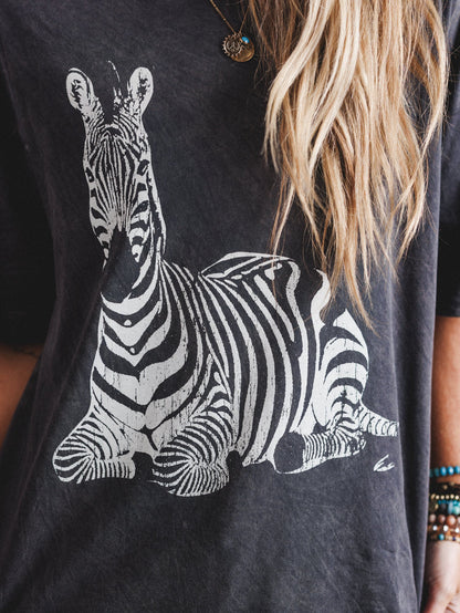 Zebra Mate Oversized Tee  - Charcoal