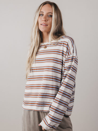 Long Sleeve Striped Top - Blue