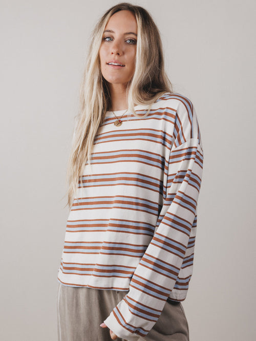 Long Sleeve Striped Top - Blue