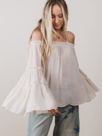 Petal Dancer Bell Sleeve Top - Beige