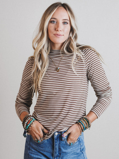 Dream Again Striped Top - Mocha