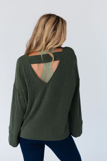 The Nest Love It Round Neckline Textured Top - Olive