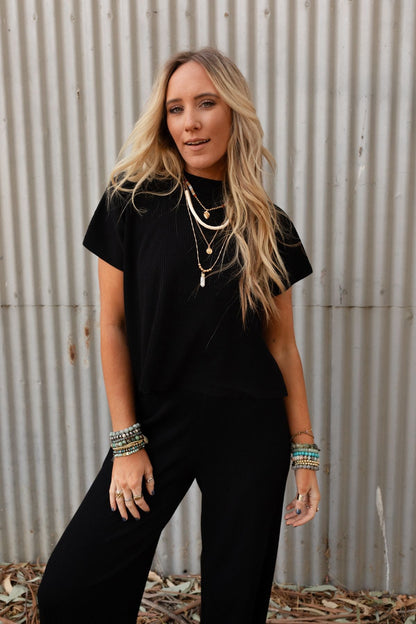 Amber Skies Mock Neck Top - Black