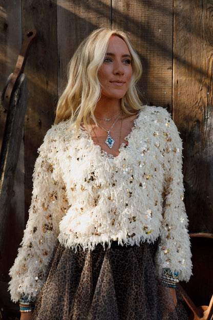 Striking Moments Sequin Sweater Top - Cream