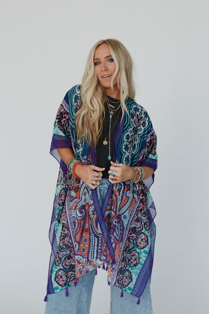 Tabitha Floral Kimono - Teal